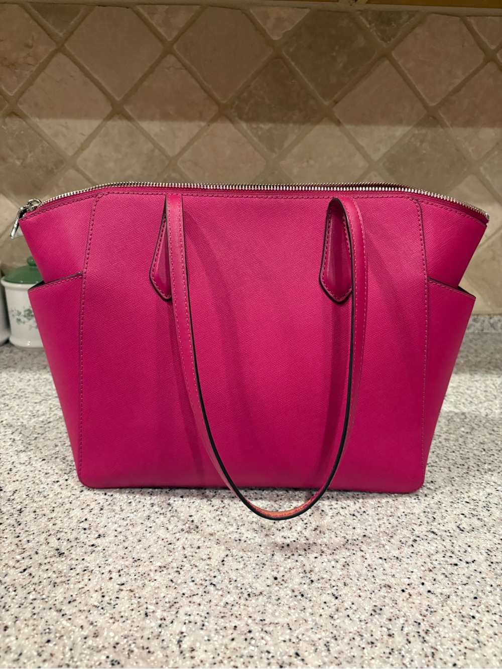 Michael Kors Marilyn Medium Saffiano Leather Tote in a vibrant pink With Wallet - Picture 8 of 13